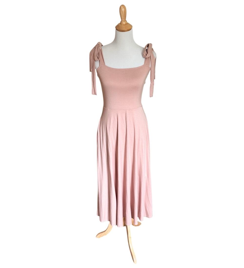 Reformation Edita Midi Dress Blush Pink Cottage Boho Bow Minimalist Ballet Med